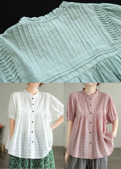 Lake Blue Cotton Shirts Ruffled Wrinkled Summer