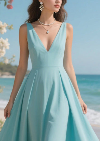 Lake Blue Patchwork Lace Chiffon Long Dress Exra Large Hem Summer