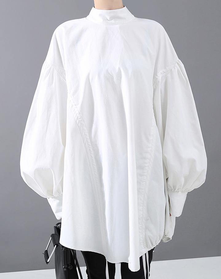 Lantern Sleeve Woman Casual Style Black White Hipster Blouse Shirt - SooLinen