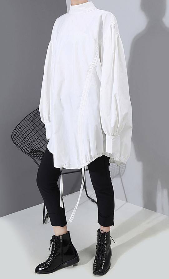 Lantern Sleeve Woman Casual Style Black White Hipster Blouse Shirt - SooLinen