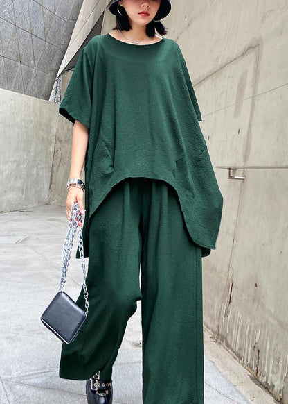 Large size casual fashion light and mature temperament T-shirt, wide-leg pants two-piece suit, young age suit women - SooLinen