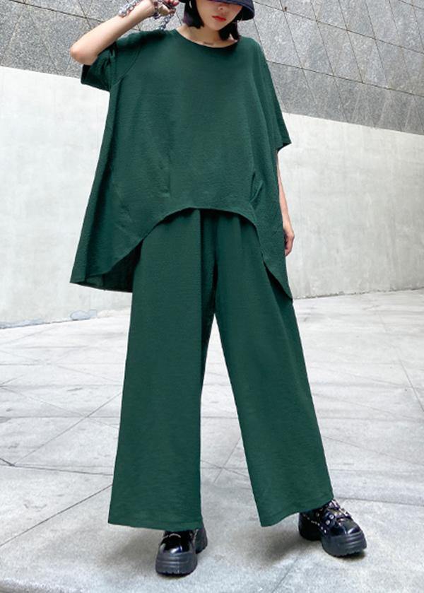 Large size casual fashion light and mature temperament T-shirt, wide-leg pants two-piece suit, young age suit women - SooLinen