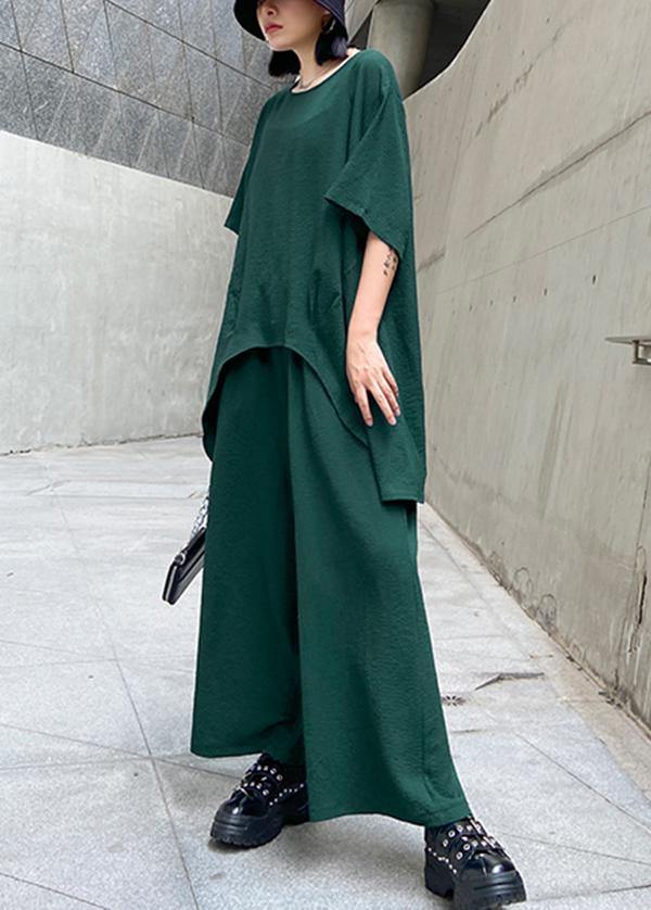 Large size casual fashion light and mature temperament T-shirt, wide-leg pants two-piece suit, young age suit women - SooLinen