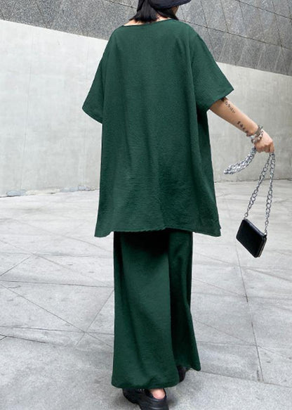 Large size casual fashion light and mature temperament T-shirt, wide-leg pants two-piece suit, young age suit women - SooLinen