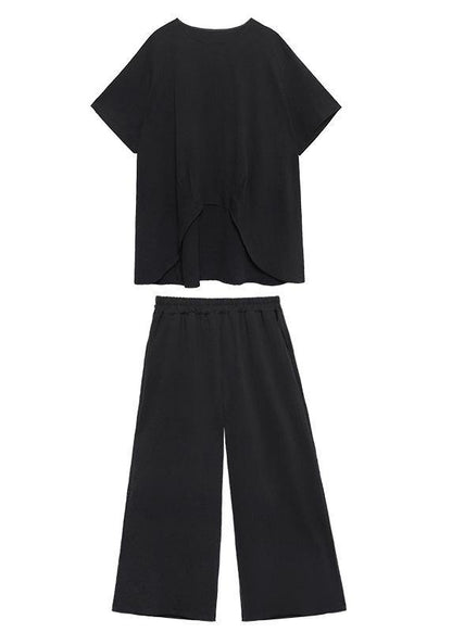 Large size casual fashion light and mature temperament T-shirt, wide-leg pants two-piece suit, young age suit women - SooLinen