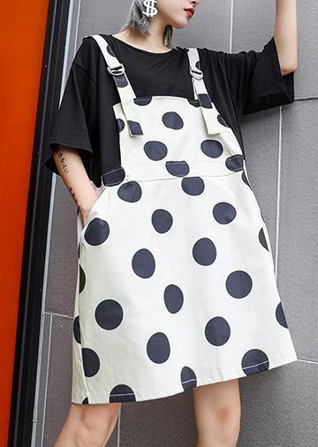 Large size fake two-piece wave skirt dress 2019 new summer short-sleeved t-shirt female high waist  strap dress - SooLinen