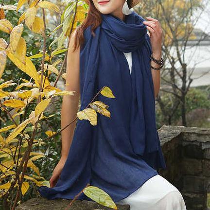 Large size navy scarf women's bib Korean style wild long shawl - SooLinen