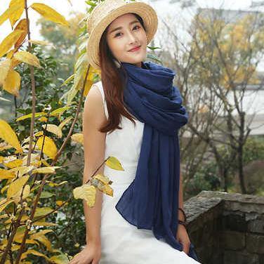 Large size navy scarf women's bib Korean style wild long shawl - SooLinen