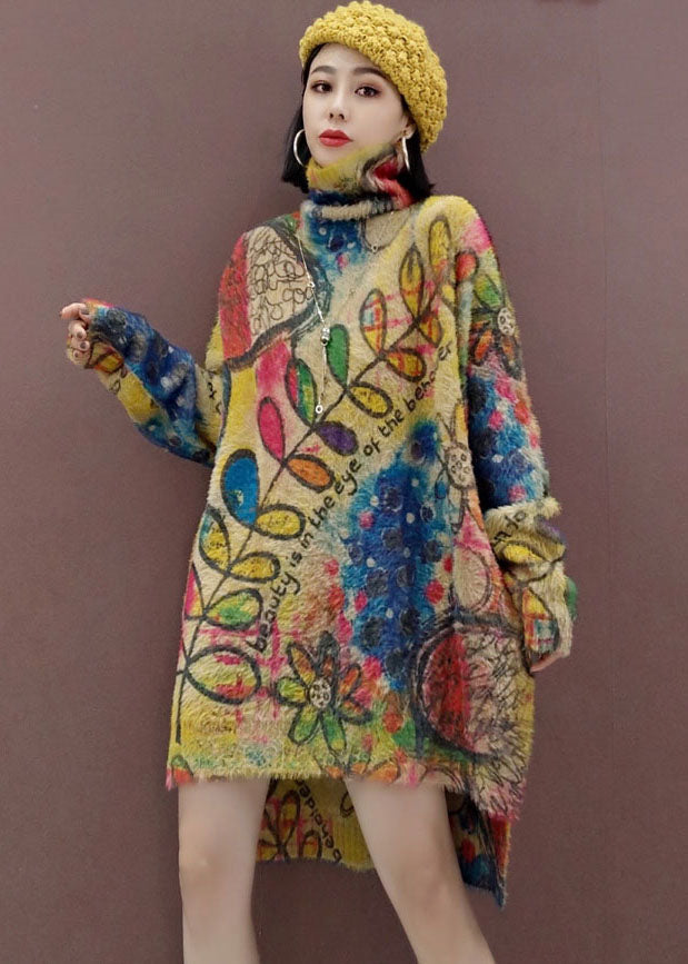 Blätter Print lose Strickkleider Seite offen Frühling