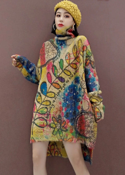 Blätter Print lose Strickkleider Seite offen Frühling