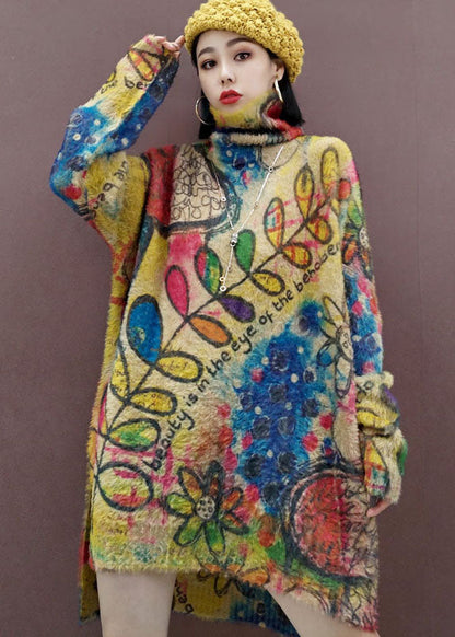 Blätter Print lose Strickkleider Seite offen Frühling