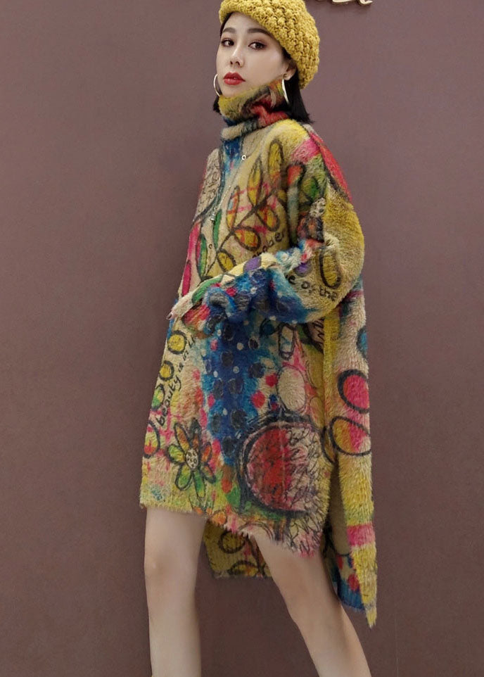 Blätter Print lose Strickkleider Seite offen Frühling