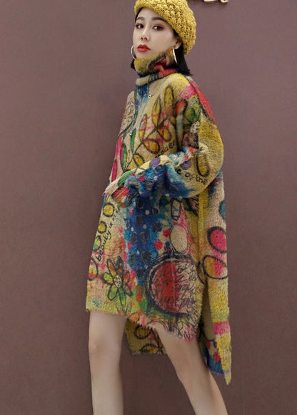 Blätter Print lose Strickkleider Seite offen Frühling