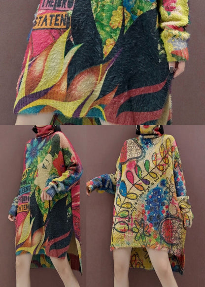 Blätter Print lose Strickkleider Seite offen Frühling