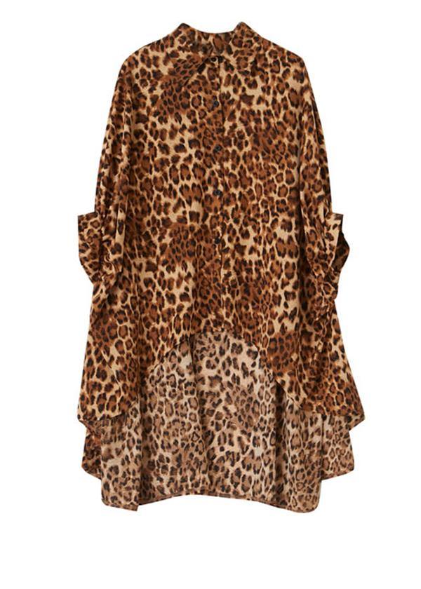 Leopard Chiffon Two Piece Irregular Shirt Wide Leg Capris - SooLinen
