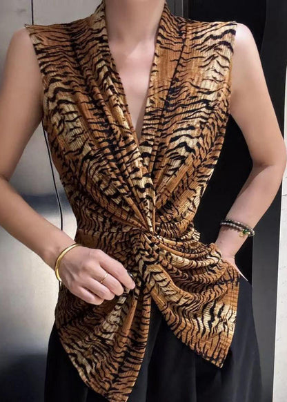 Camisas de algodón con estampado de leopardo sin mangas asimétricas