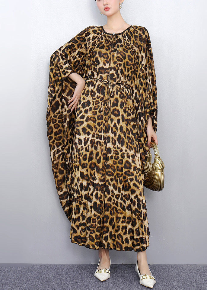 Leopard Print Long Dresses Oversized Batwing Sleeve