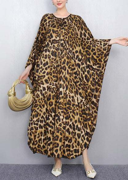 Leopard Print Long Dresses Oversized Batwing Sleeve