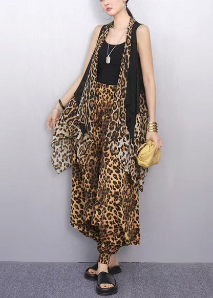 Leopard Print Patchwork Two Pieces Set Asymmetrical Summer