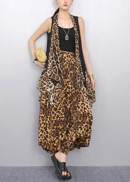 Leopard Print Patchwork Two Pieces Set Asymmetrical Summer
