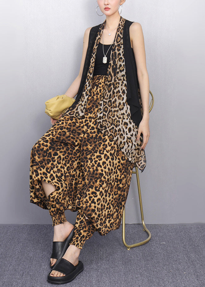 Leopard Print Patchwork Two Pieces Set Asymmetrical Summer