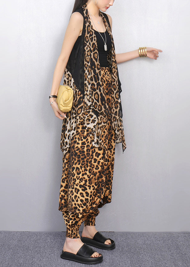 Leopard Print Patchwork Two Pieces Set Asymmetrical Summer