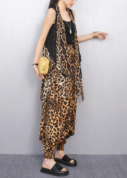Leopard Print Patchwork Two Pieces Set Asymmetrical Summer