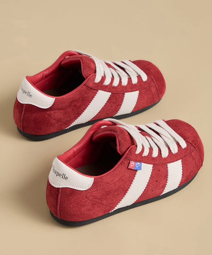 Leopard Suede Flat Shoes Women Splicing Lace Up