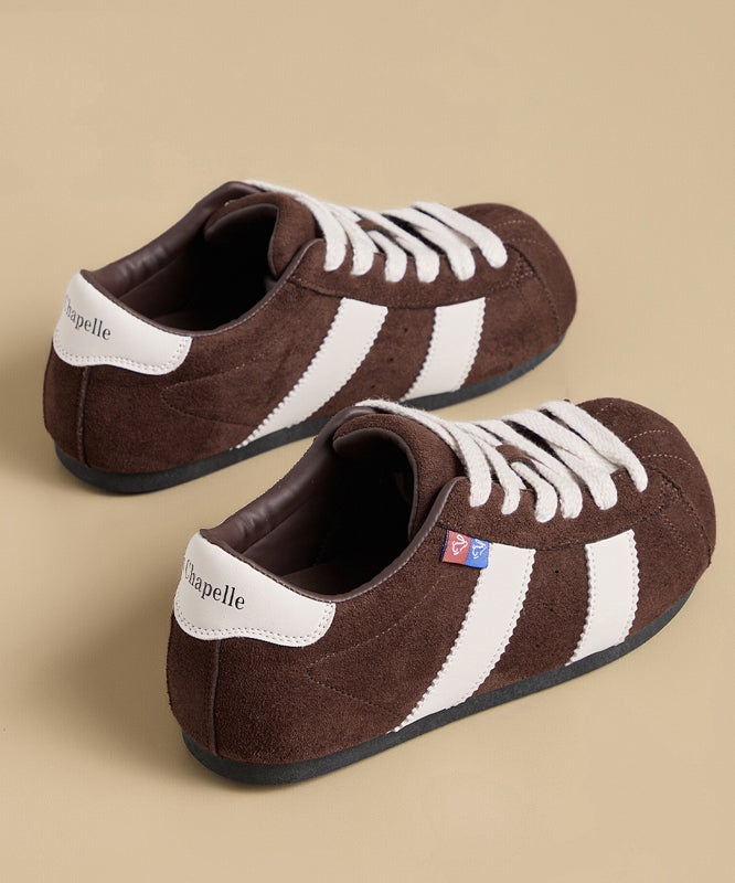 Leopard Suede Flat Shoes Women Splicing Lace Up