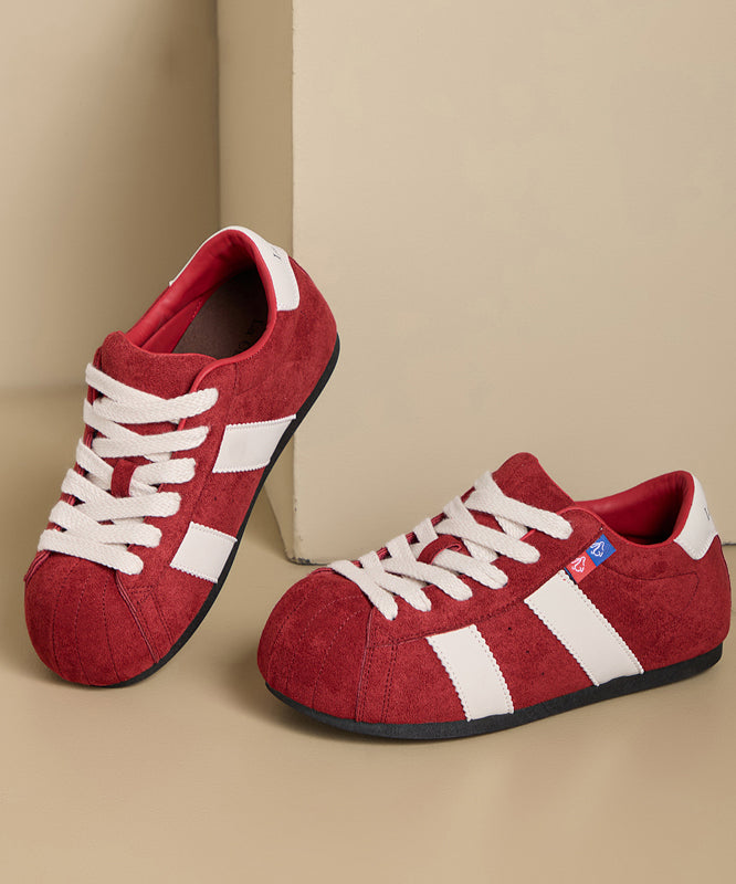 Leopard Suede Flat Shoes Women Splicing Lace Up