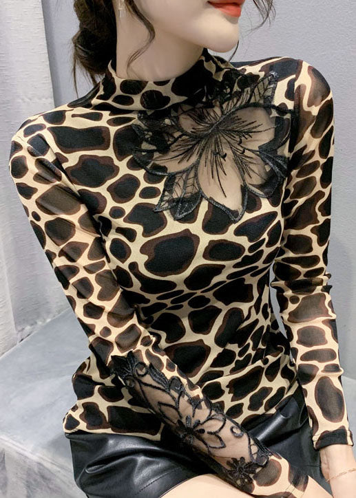 Leopardenmuster Blusen Tops Aushöhlen Frühling