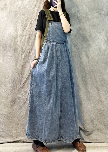 Light Blue Patchwork Denim Ankle Dress Oversized Summer