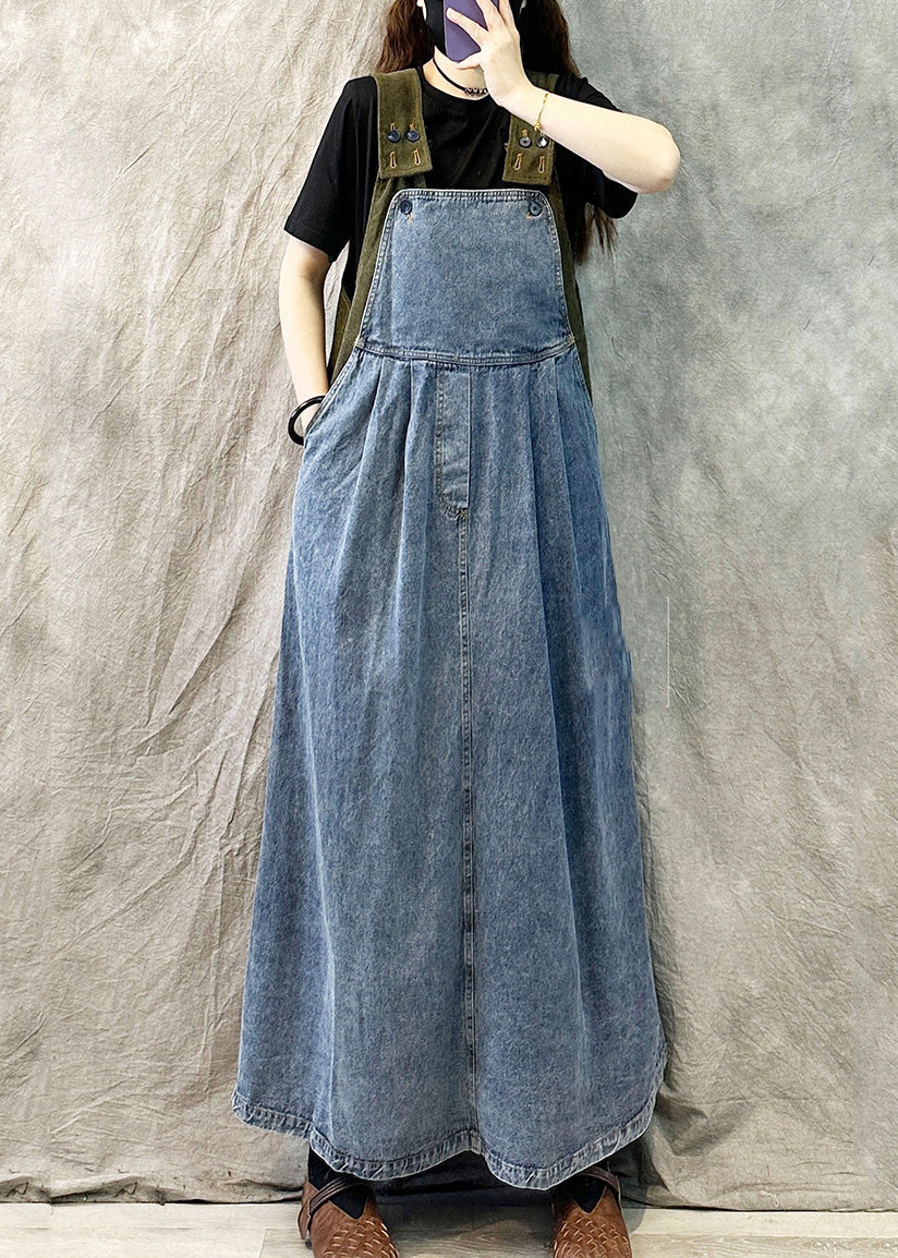 Light Blue Patchwork Denim Ankle Dress Oversized Summer