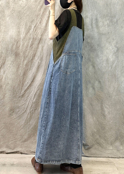 Light Blue Patchwork Denim Ankle Dress Oversized Summer