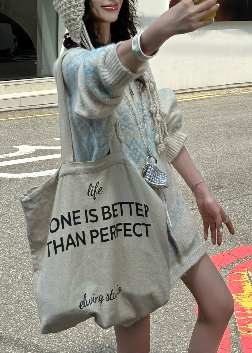 Hellblaues, gemustertes Strick-Zweiteiler-Set mit Reißverschluss für den Frühling