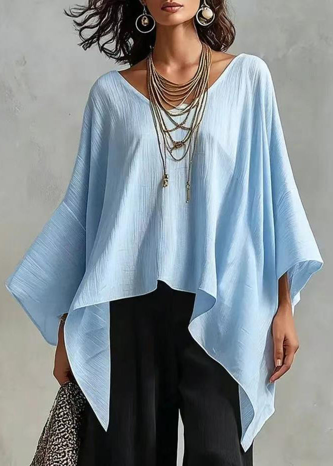 Light Blue Shirt Tops Asymmetrical Oversized Long Sleeve