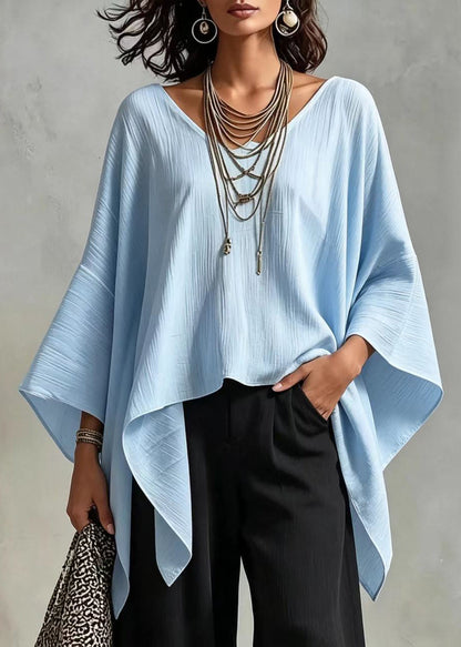 Light Blue Shirt Tops Asymmetrical Oversized Long Sleeve