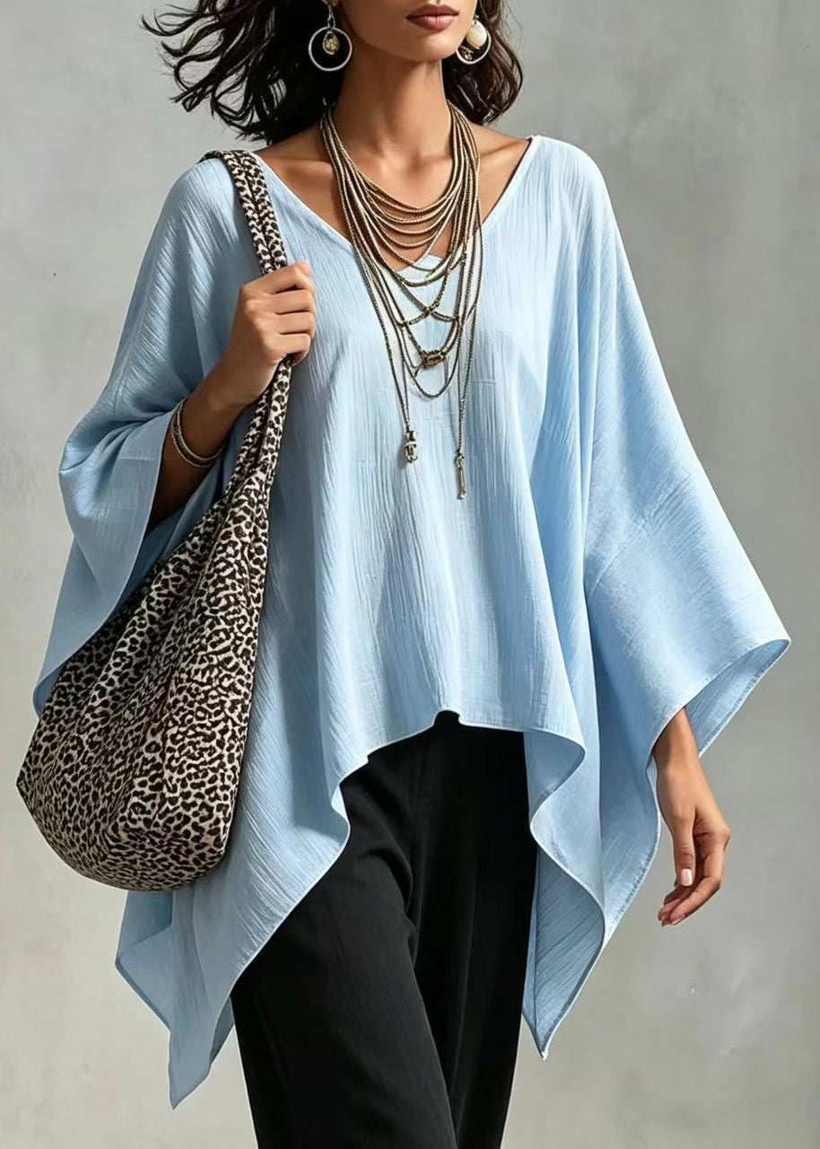 Light Blue Shirt Tops Asymmetrical Oversized Long Sleeve
