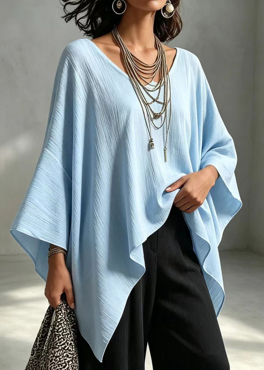 Light Blue Shirt Tops Asymmetrical Oversized Long Sleeve