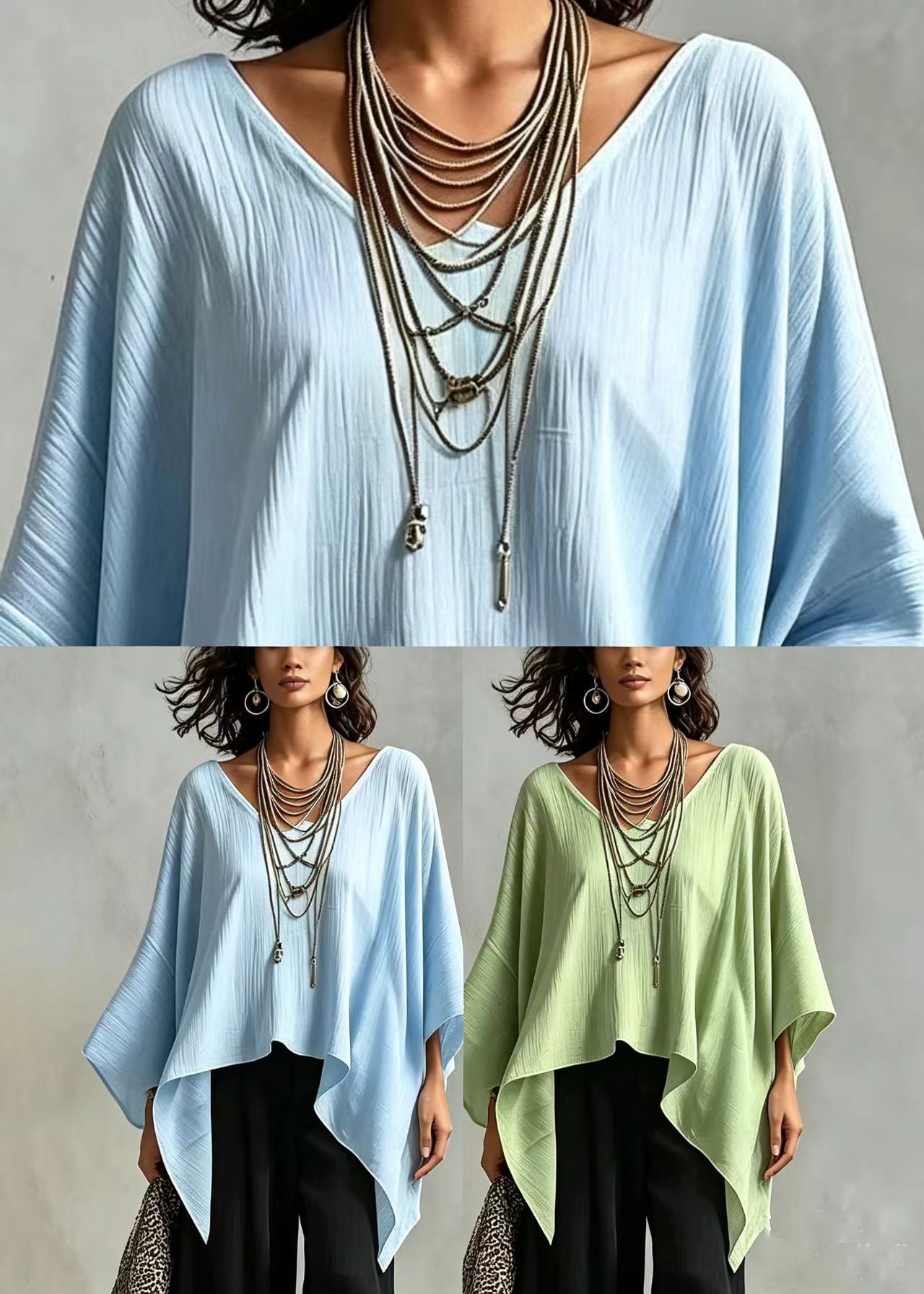 Light Blue Shirt Tops Asymmetrical Oversized Long Sleeve