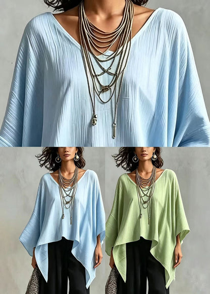 Light Blue Shirt Tops Asymmetrical Oversized Long Sleeve