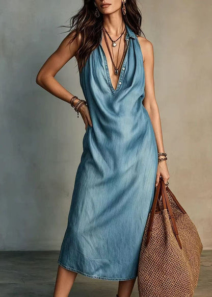 Light Blue Vacation Dresses V Neck Summer