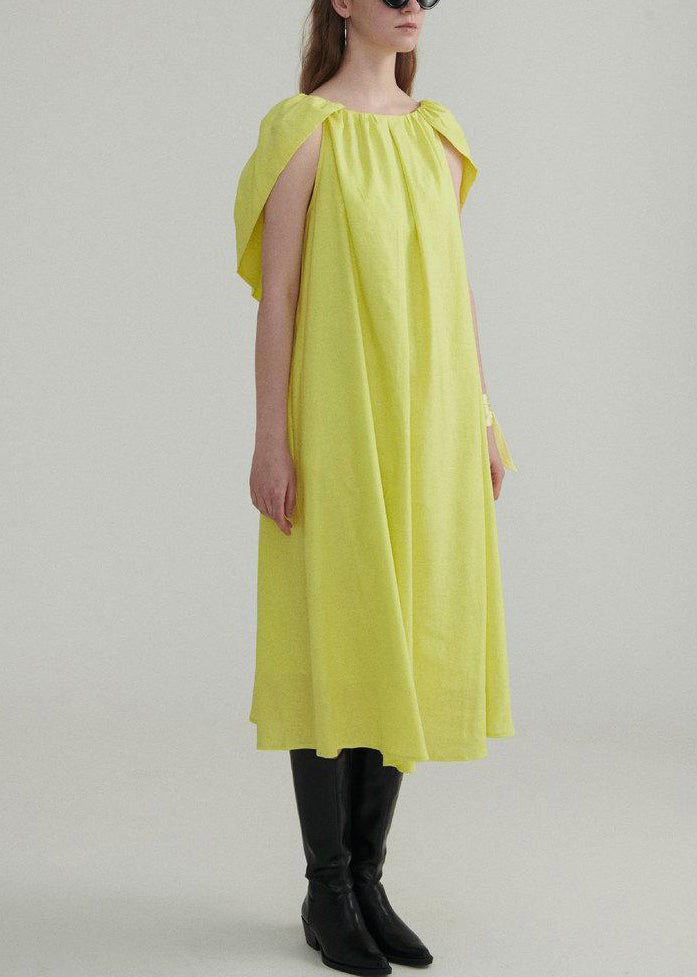 Light Green Solid Linen Dress Ruffled Short Sleeve