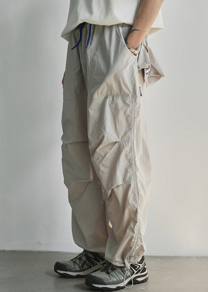 Light Grey Pockets Cotton Summer Mens Pants Elastic Waist