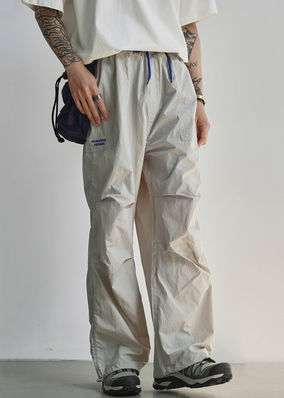 Light Grey Pockets Cotton Summer Mens Pants Elastic Waist