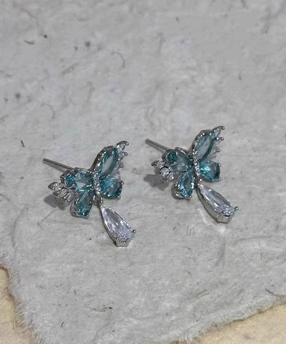 Light Luxury Blue Crystal Butterfly Metal Stud Earrings
