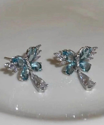 Light Luxury Blue Crystal Butterfly Metal Stud Earrings
