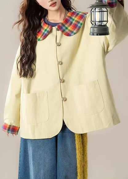 Chaquetas de algodón con patchwork amarillo claro y bolsillos extragrandes para primavera