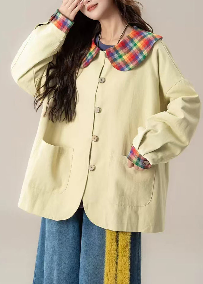 Chaquetas de algodón con patchwork amarillo claro y bolsillos extragrandes para primavera