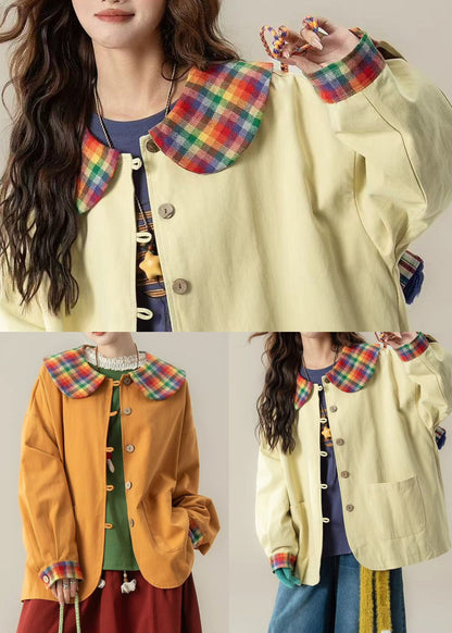 Chaquetas de algodón con patchwork amarillo claro y bolsillos extragrandes para primavera